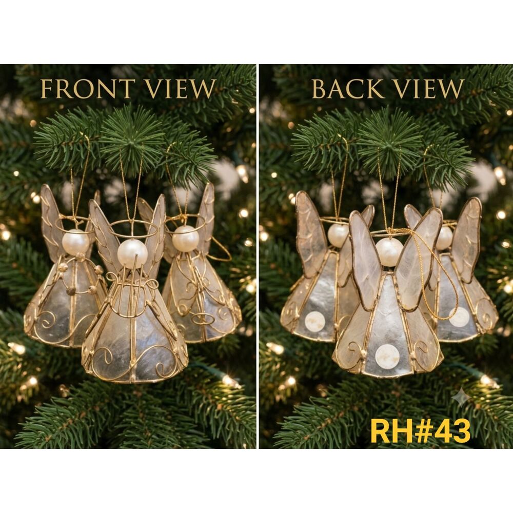 Vintage Capiz Shell Musician Angels Christmas Ornaments 3pc Set - RH#43